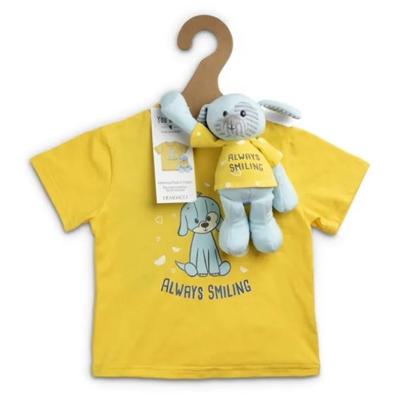 Always Smiling Plush Puppy Dog with Matching Toddler T-shirt Gift Set by Demdaco