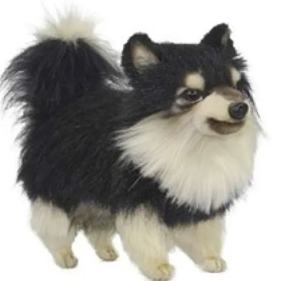 Handcrafted Lifelike Black and White Pomeranian Stuffed Animal Dog by Hansa