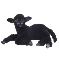 Handcrafted Lifelike Laying Black Lamb Stuffed Animal by Hansa