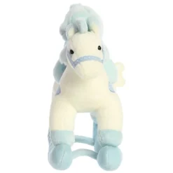 Musical Plush Blue Rocking Horse With Teddy Bear by Ebba